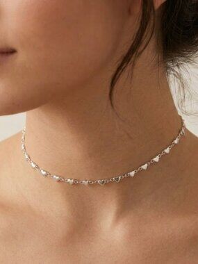 Silver Stainless Steel Heart Choker Necklace